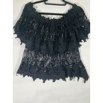 Pretty Angel  Black Floral Lace Off Shoulder Top Tiered  Cropped Sheer S/M Photo 1