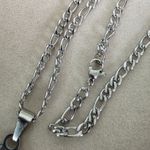 Silver Stainless Steel Figaro Chain Necklace and New York Yankees Blue Pendant Photo 4