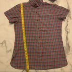 Gap Vintage 70s  purple green plaid check button down short sleeve shirt MEDIUM Photo 7