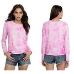 POL Women's Pink All Over Tie-dye Scoop Neck Long Sleeve Top Size Small Photo 1