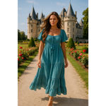 Smocked Cotton Gauze Maxi Dress Easel LA Blue Teal Boho Cottagecore Romantic M Size M Photo 1