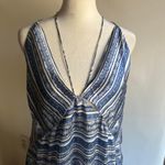 Blue and White Printed Silk Strappy Midi Gown with Splits Tacked Bodice | Large Photo 2