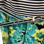 Madison Leigh  Blue White Plus Size Striped and Floral Belted Stretchy Midi Dress Photo 3