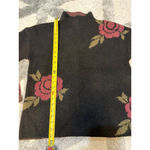 MB Women’s Medium Fuzzy Black Sweater Red Rose Floral Mockneck Pullover 20x23 Photo 3