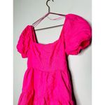 LOUNA Pink Linen Blend Tiered Puff Sleeve Tie Back Square Neckline Mini Dress S Photo 8