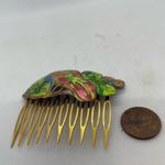 Vintage 80s Cloisonné Enamel Floral Art Noveau Hair Comb Hair Accessories Neon Blue Photo 10