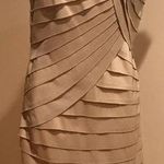 Cartise Tan Midi Vertical LaceTiered Layered Formal Dress Size 10 Zip In Back Photo 0