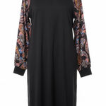 ZARA  Dress Size S Black Long Sleeve Midi Paisley Print Sleeve Mock Neck Modest Photo 0