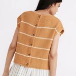 Madewell  Mustard striped Boatneck Button Back 100% cotton sweater size small Photo 0