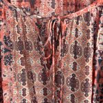 Fred David  size 2X pink patterned bohemian peasant blouse tie-neck Photo 3