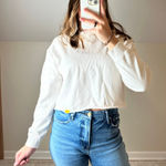 yellow label: White Cropped Long Sleeve Tee Size M Photo 0