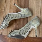 Dolce & Gabbana | Bellucci Gold Metallic Lace Heels Crystal Embellishments 37 Photo 7
