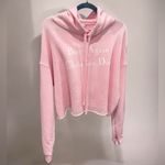 Revolve “Born Again Christian Dior” Pink Cropped Hoodie M NWOT Photo 3