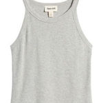 Open Edit  Medium Grey Ribbed Crop Racerback Tank Top Photo 0