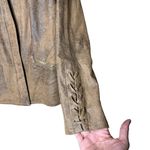 Chico's  Moto Jacket Womens‎ Size 4/6 Brown Distressed Faux Suede Lace-Up Cuffs Photo 3