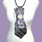 “Dainty Dapper” Purple and Black Plaid Necktie necklace with Floral Accent Photo 0