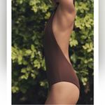 ZARA  NWT brown halter one piece swimsuit black flower detail Photo 5
