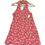 Lulus  Lean Close Red/White Floral Halter Neck Mini Swing Dress  Size XS New Photo 3