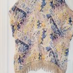 Chico's Linen Weave Poncho Cape Watercolor Paisley Crochet Fringe Small / Medium Photo 5