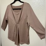 Ruched Front Scoop Neck Blouse Draped Top | 3/4 Sleeve Flowy Shirt | Women’s XXL Brown Photo 1