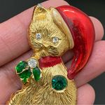 Vintage Unsigned Kitty Cat Santa Christmas Brooch Gold Photo 4
