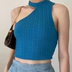 ZARA Nwt  - ribbed asymmetrical cut out electric blue crop top Sz Large Photo 2