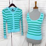Talbots Textured Knit Striped Button Up Cardigan Sweater Tank Top Set XS Photo 6