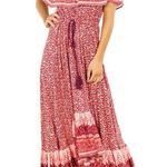 Nightcap  Clothing Samba Gown Sunrise Print Red Pink Smocked Waist Tassel Size 2 Photo 0
