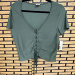 No Boundaries  Olive Green Lace Up Crop Top Size XL‎ Photo 0