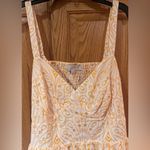 Loft Eyelet Open Back Woven Cotton Lined Maxi Dress in Yellow & White Sz 10 NEW Photo 5