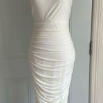 Mock Neck Ruched Mesh Bodycon Dress (white) White Photo 1