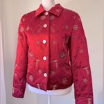 Susan Bristol Vintage Y2K  100% Silk Red Floral Embroidered Lightweight Jacket Photo 0