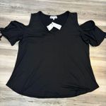c'est la vie , NWT, size 1X, black, vneck, cold shoulder, short sleeves with ties, very soft, pit to pit is 25, length is 25 Photo 0