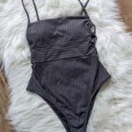 Shade & Shore NWOT  Square Neck Strappy Side Ribbed One Piece Swimsuit Gray M Photo 6