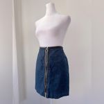 Old Navy Vintage ‘01 Dark Denim Zip-Up Mini Skirt w/ Faux Leather Trim Photo 2