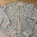 Vintage Womens Peony Light Blue Blouse Size 42 Large Photo 5