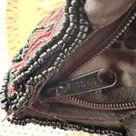 Vintage Black Satin Red Floral Top Handle Evening Bag Beaded Fringe Small Boho Photo 8