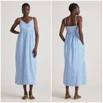 Quince  100% Organic Cotton Sleeveless Maxi Dress Size Large Striped Blue White Photo 1