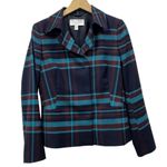 Hugo Boss  Blue/brown/navy Plaid Virgin Wool Snap Buttons Blazer size 6 Photo 1