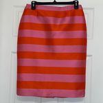 Doncaster  Collection Pink & Orange Striped Silk Blend Pencil Skirt Photo 0