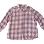 Haband! Vintage Women's Pink Plaid Flannel Shirt Floral Embroidery XX Pink Size XL Photo 0
