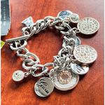 Guess Y2K Charm Link Bracelet Silver Rose Gold Crystal Logo Dangle Modern Glam Photo 3