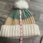 LC Lauren Conrad Lauren Conrad Bohemian Sage Green Tan Beanie Hat w/ Pom Pom Fur Ball Photo 6