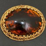 Vintage Baltic Amber Oval Cabochon Ornate Gold Photo 3