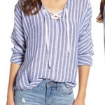 Rails  Lily Linen Blend Blue Lace Up Top Coastal Grandmother Photo 0