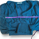 Abercrombie & Fitch Dark Green Long Sleeve Smocked Waist Top Size Small V Neck Photo 5