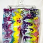 Crown & Ivy  Sz 16‎ Capri Jeans Handmade Tie Dye Denim Yellow Purple Raw Hem 1478 Photo 2