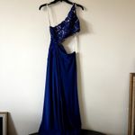 Sherri Hill  Royal Blue Jersey One Shoulder Gown Maxi Dress Size 4 J1 Photo 3