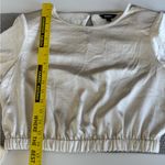 EXPRESS  Ivory Cream Satin Long Sleeve Cropped Shoulder Pad Blouse Top Size Small Photo 11
