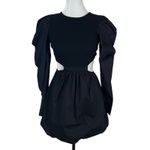 ZARA Black Puff Sleeve Side Cut Out Bubble Skirt Mini Dress Size Medium Photo 2